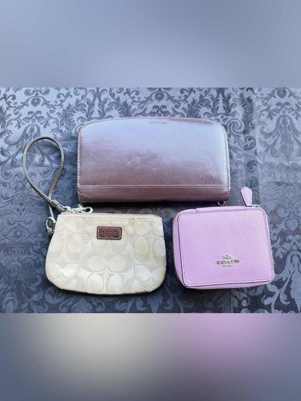 Coach Lot Vintage Leather Travel Organizer Signature Wristlet Jewelry Case 3pc